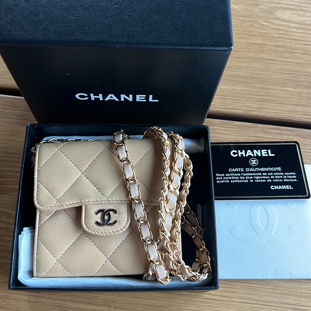 Mini CHANEL Lambskin Quilt Flap Trifold Wallet WOC on Chain